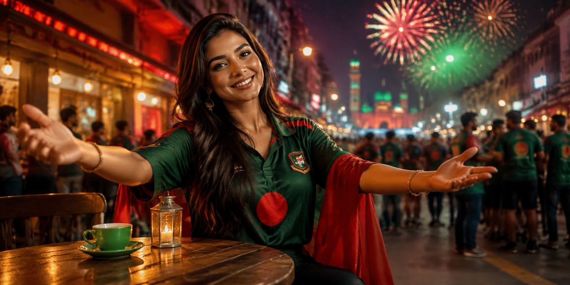 কুমিল্লায় লাল-সবুজ পোশাকে ক্রিকেট বেটিং উপভোগ করছেন একজন সমর্থক